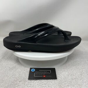 OOFOS OOLala Sandals Patent Shiny Black Solid Comfort Women's Size 11 Slip On